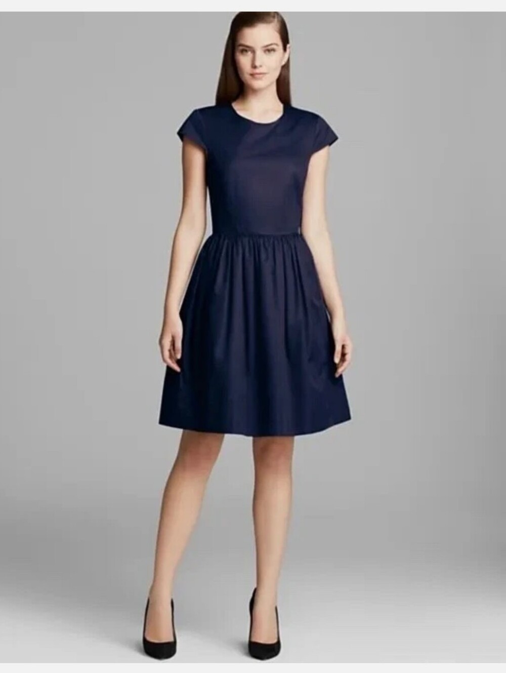 Theory Reska Taranto Navy Blue Cap Sleeve Poplin Dress Size 8 EUC